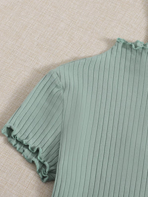 SHEIN 3pcs Solid Rib-knit Frill Tee - Negative Apparel