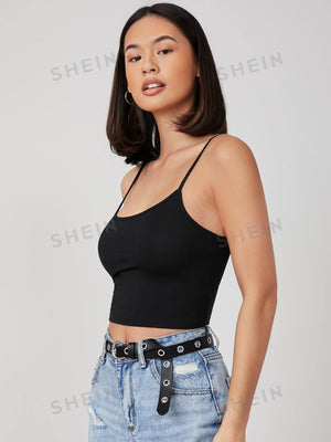 SHEIN BASICS Solid Form Fitted Crop Cami Top - Negative Apparel