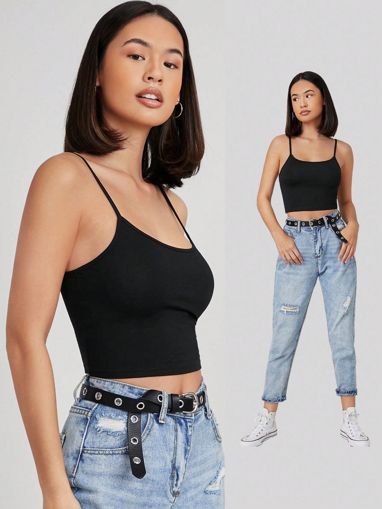 SHEIN BASICS Solid Form Fitted Crop Cami Top - Negative Apparel