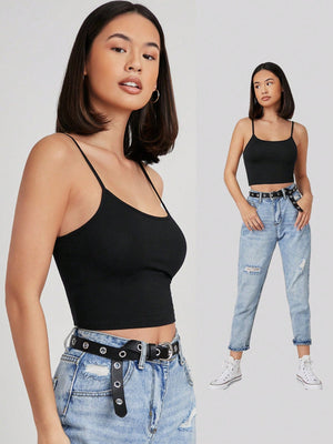 SHEIN BASICS Solid Form Fitted Crop Cami Top - Negative Apparel