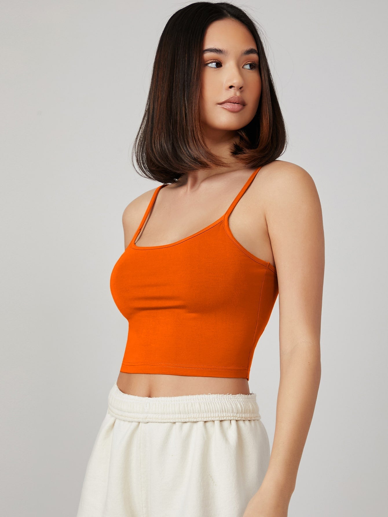 SHEIN BASICS Solid Form Fitted Crop Cami Top - Negative Apparel