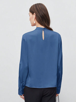 SHEIN BIZwear Keyhole Back Fold Pleated Front Solid Top - Negative Apparel