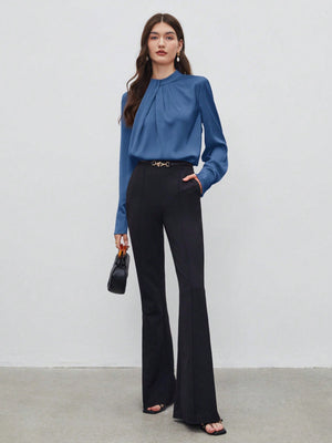 SHEIN BIZwear Keyhole Back Fold Pleated Front Solid Top - Negative Apparel