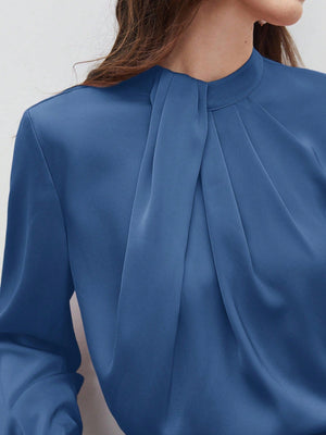 SHEIN BIZwear Keyhole Back Fold Pleated Front Solid Top - Negative Apparel