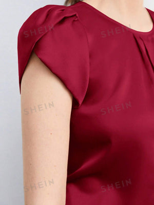 SHEIN BIZwear Solid Petal Sleeve Blouse - Negative Apparel