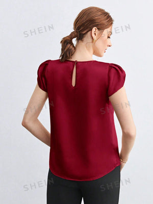 SHEIN BIZwear Solid Petal Sleeve Blouse - Negative Apparel