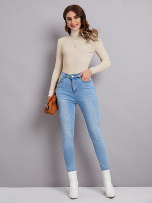 SHEIN BIZwear Turtleneck Ribbed Knit Sweater Workwear - Negative Apparel