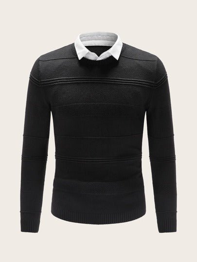 SHEIN Black Ribbed Sweater With Patched Shirt - Negative Apparel