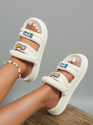 SHEIN Cartoon Decor Multi-way Wear Slides, Preppy White EVA Slides - Negative Apparel
