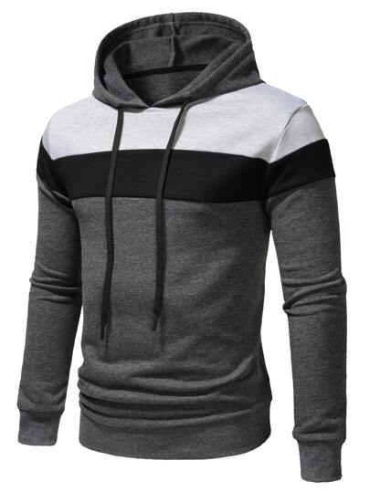 SHEIN Color-block Drawstring Hoodie - Negative Apparel