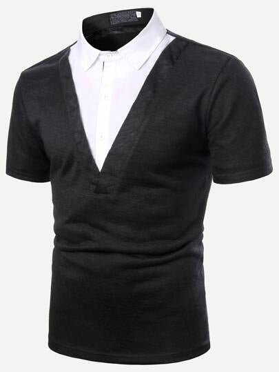 SHEIN Color Block Polo Shirt - Negative Apparel