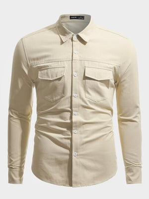 SHEIN Corduroy Casual Button Up Long Sleeve Shirt With Pockets - Negative Apparel