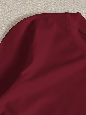 SHEIN Drawstring Ruched Solid Round Neck Crop Tee - Negative Apparel