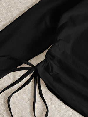 SHEIN Drawstring Ruched Solid Round Neck Crop Tee - Negative Apparel