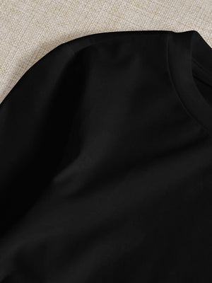 SHEIN Drawstring Ruched Solid Round Neck Crop Tee - Negative Apparel