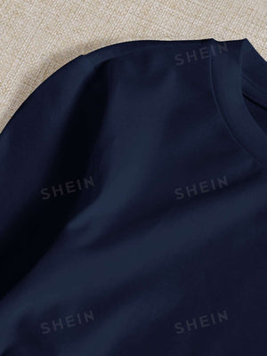 SHEIN Drawstring Ruched Solid Round Neck Crop Tee - Negative Apparel