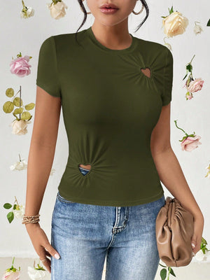 SHEIN Essnce Heart Cut Out Ruched Detail Tee - Negative Apparel