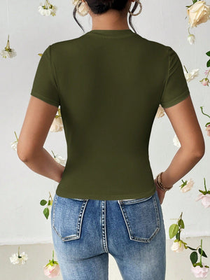 SHEIN Essnce Heart Cut Out Ruched Detail Tee - Negative Apparel