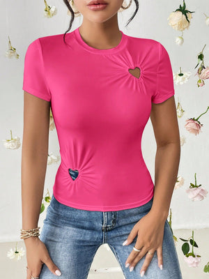 SHEIN Essnce Heart Cut Out Ruched Detail Tee - Negative Apparel