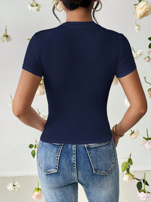 SHEIN Essnce Heart Cut Out Ruched Detail Tee - Negative Apparel