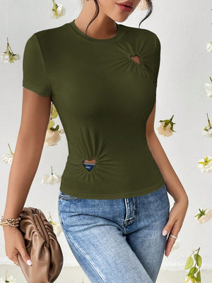 SHEIN Essnce Heart Cut Out Ruched Detail Tee - Negative Apparel