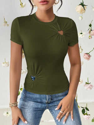 SHEIN Essnce Heart Cut Out Ruched Detail Tee - Negative Apparel