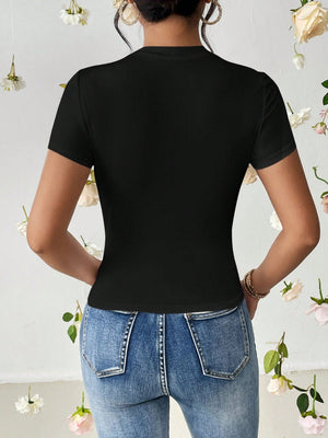 SHEIN Essnce Heart Cut Out Ruched Detail Tee - Negative Apparel