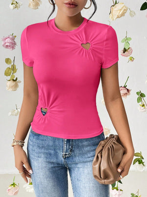 SHEIN Essnce Heart Cut Out Ruched Detail Tee - Negative Apparel