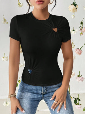 SHEIN Essnce Heart Cut Out Ruched Detail Tee - Negative Apparel