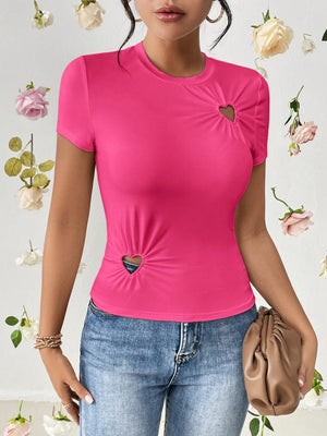 SHEIN Essnce Heart Cut Out Ruched Detail Tee - Negative Apparel