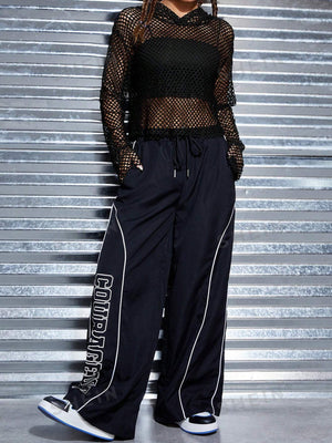 SHEIN EZwear Hollow Off-Shoulder Fishnet Hooded Cropped Top (Camisole Not Included) - Negative Apparel