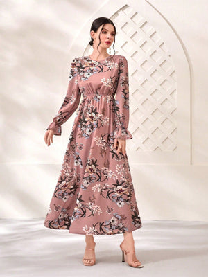 SHEIN Floral Print Flare Sleeve Dress - Negative Apparel