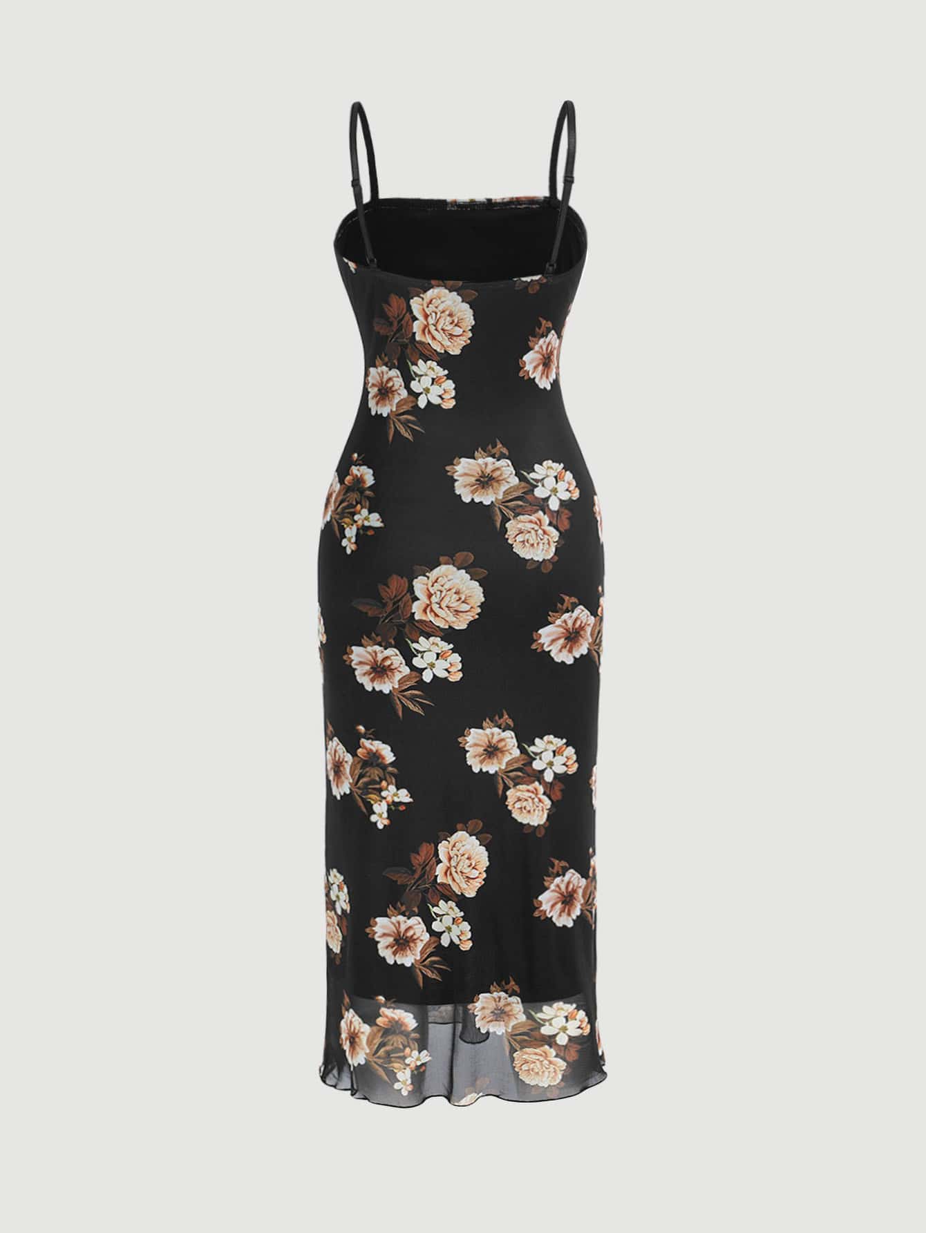 SHEIN Floral Print Lettuce Trim Cami Dress - Negative Apparel