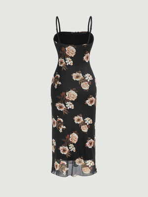SHEIN Floral Print Lettuce Trim Cami Dress - Negative Apparel