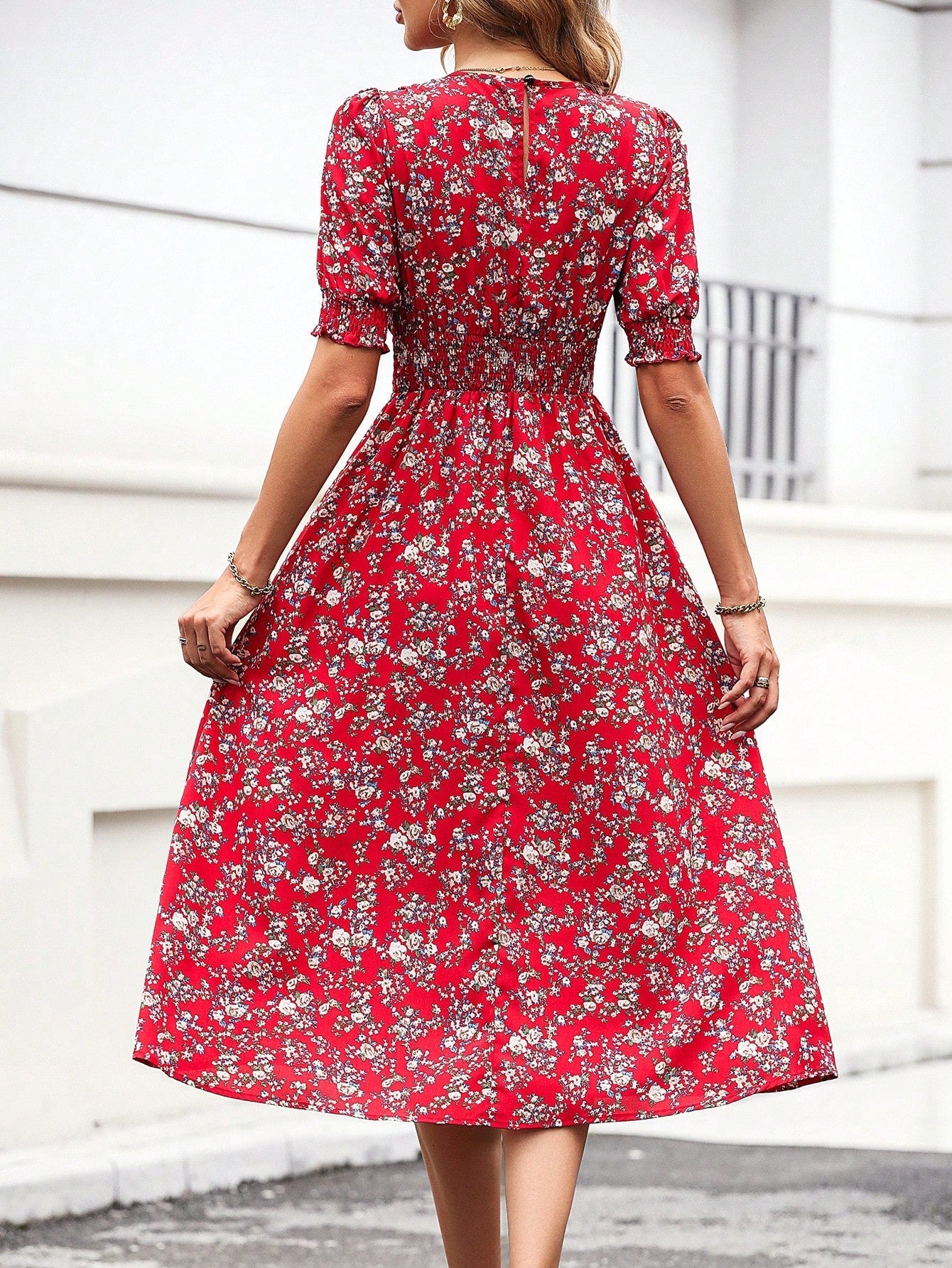 SHEIN Floral Print Puff Sleeve Dress - Negative Apparel