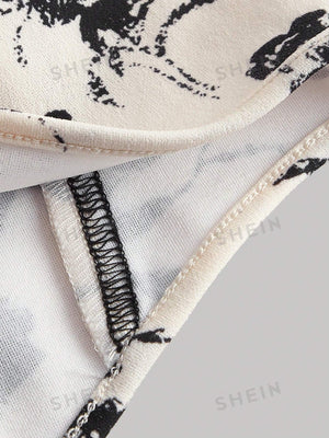 SHEIN Floral Print Tie Shoulder Fish Bone Decoration Cami Top - Negative Apparel