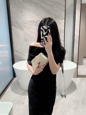 SHEIN Glitter Bling,Shiny Glamorous,Elegant Clutch Box - Negative Apparel