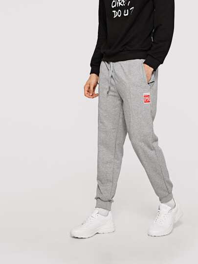 SHEIN Graphic Patched Detail Drawstring Sweatpants - Negative Apparel