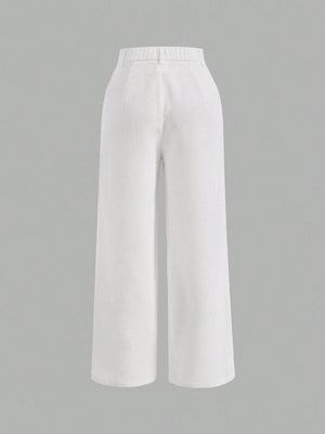 SHEIN High Waist Button Detail Straight Leg Pants - Negative Apparel