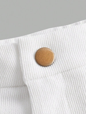 SHEIN High Waist Button Detail Straight Leg Pants - Negative Apparel