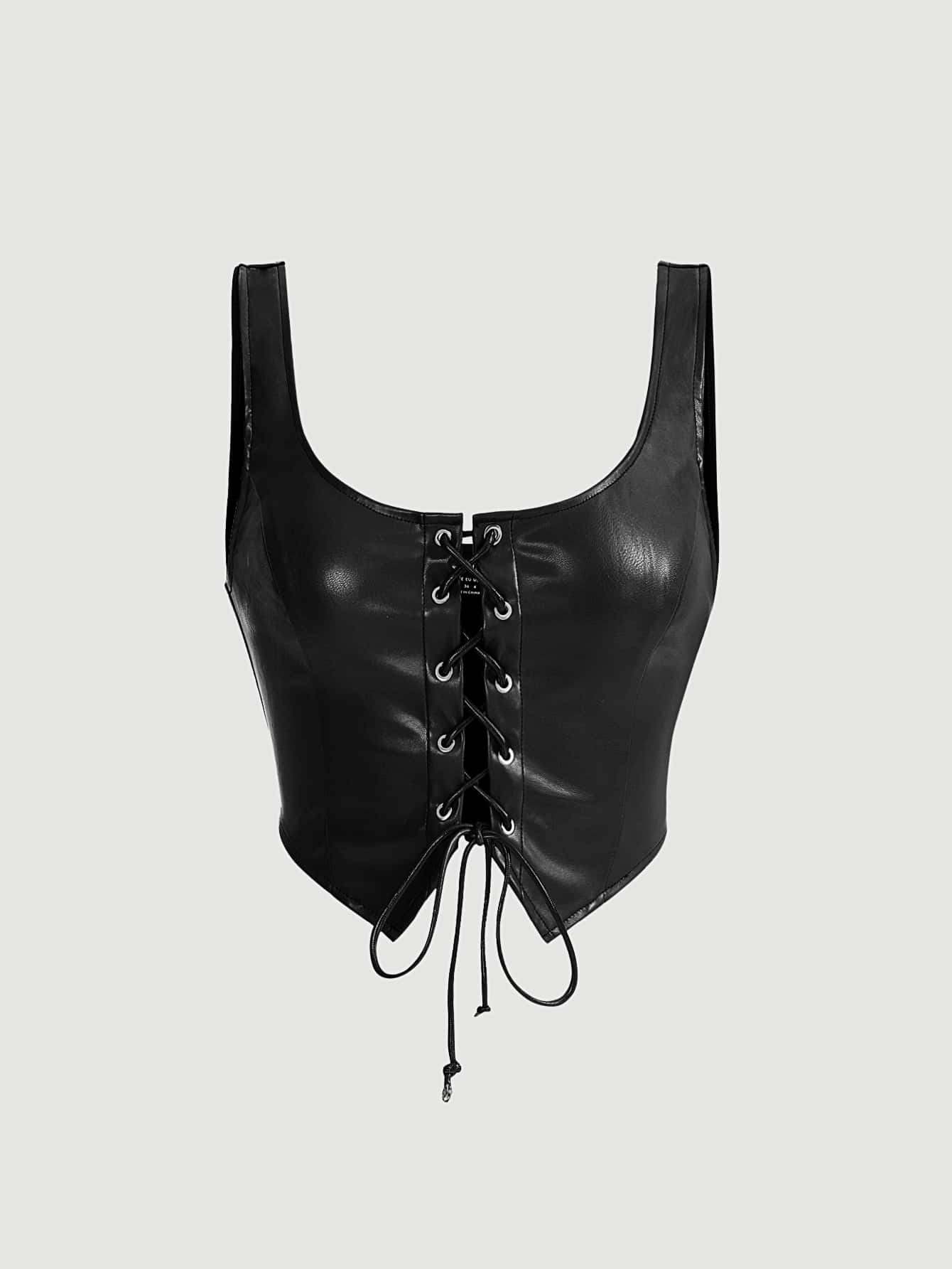 SHEIN Unity Lace Up PU Leather Halter Top