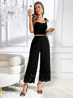 SHEIN Laser Cut Out Wide Leg Pants - Negative Apparel