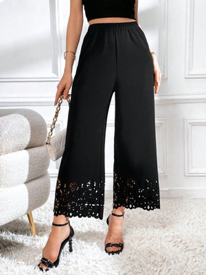 SHEIN Laser Cut Out Wide Leg Pants - Negative Apparel