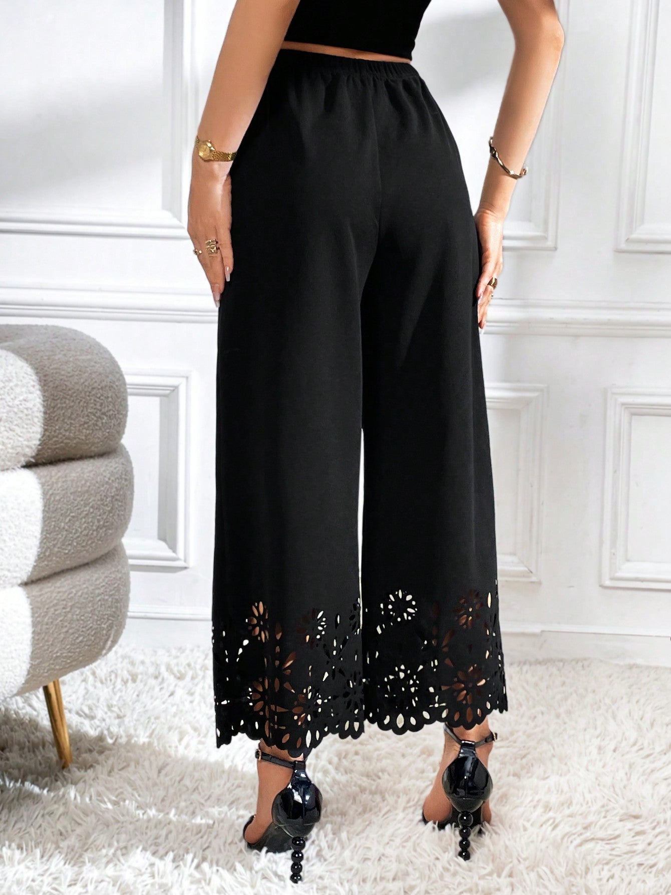 SHEIN Laser Cut Out Wide Leg Pants - Negative Apparel