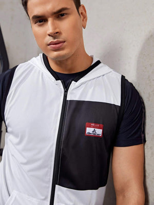 SHEIN Letter Graphic Zip Up Hooded Sports Jacket - Negative Apparel