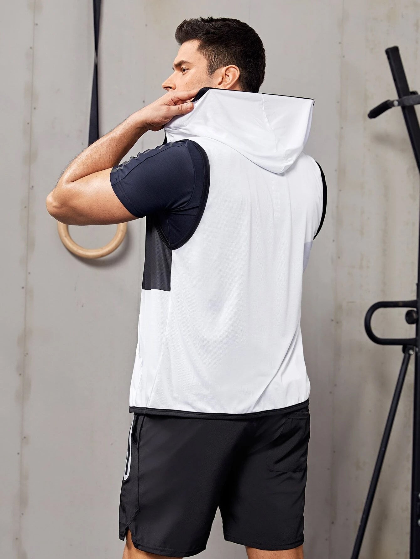 SHEIN Letter Graphic Zip Up Hooded Sports Jacket - Negative Apparel