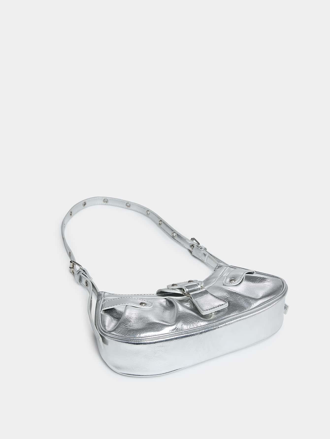 SHEIN Metallic Buckle Decor Hobo Bag For Girls - Negative Apparel