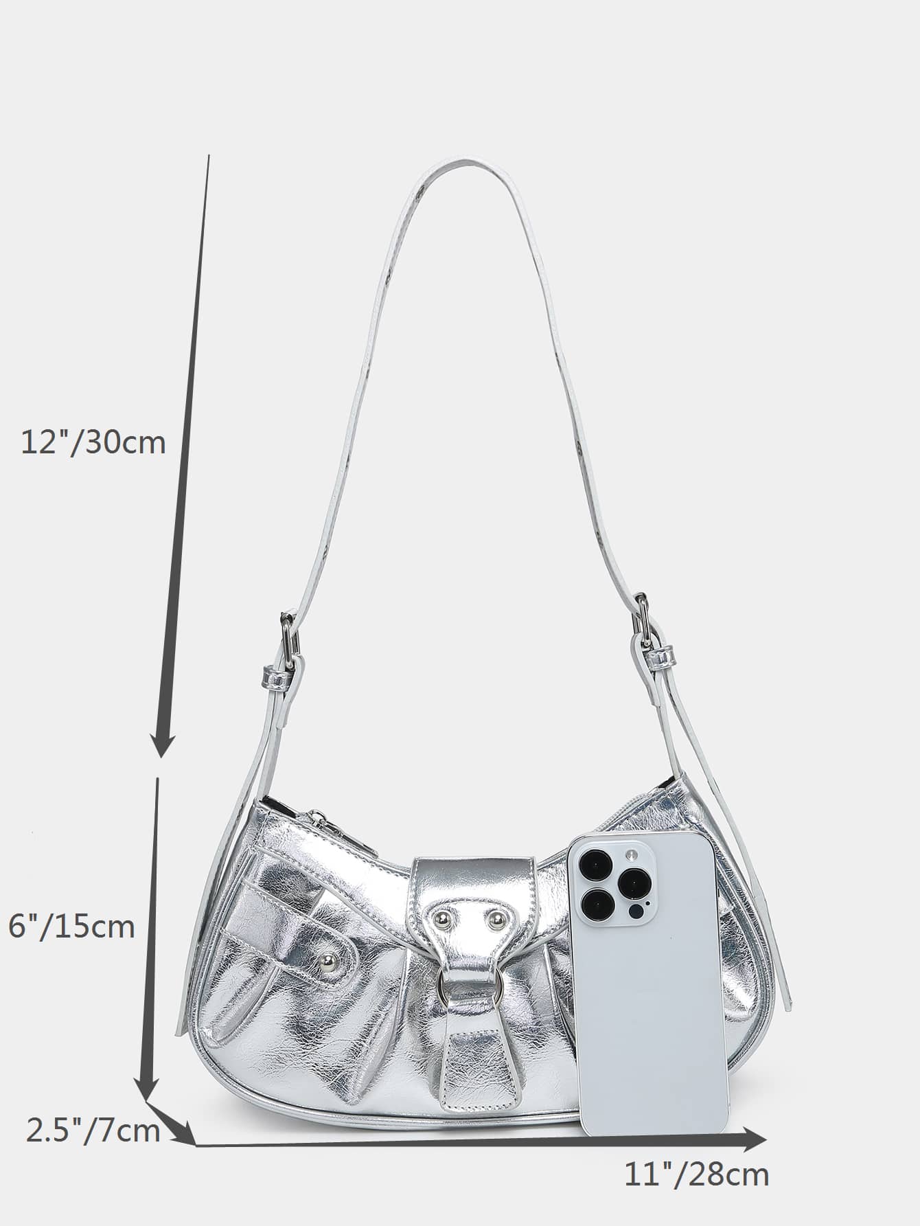 SHEIN Metallic Buckle Decor Hobo Bag For Girls - Negative Apparel