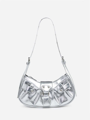 SHEIN Metallic Buckle Decor Hobo Bag For Girls - Negative Apparel