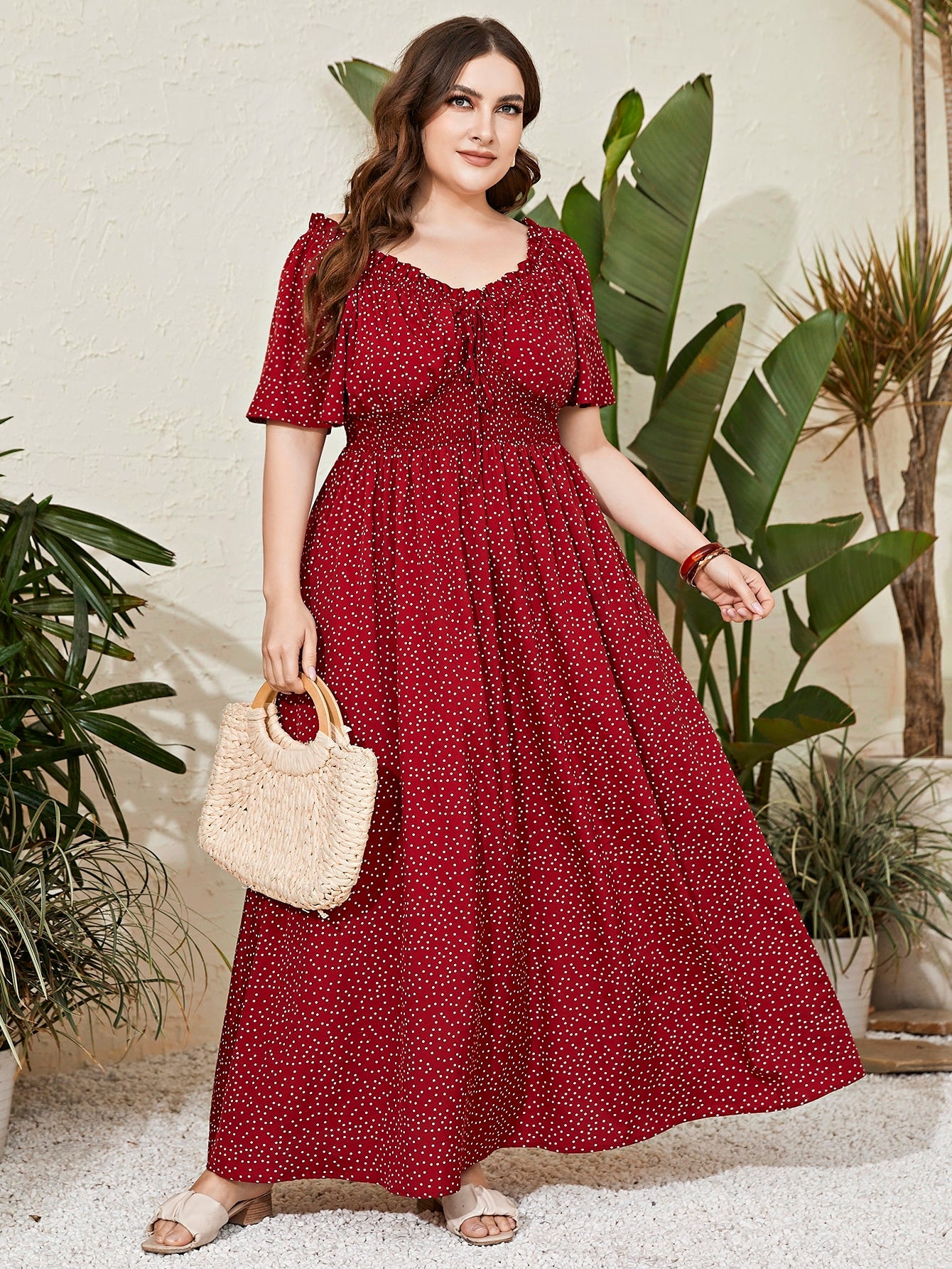 SHEIN Modely Plus Tie Front Layered Sleeve Maxi Dress